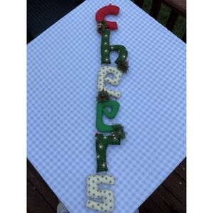 Vintage Handmade CHEERS Garland Puffy Fabric Wall Hanging Christmas Decor‎
